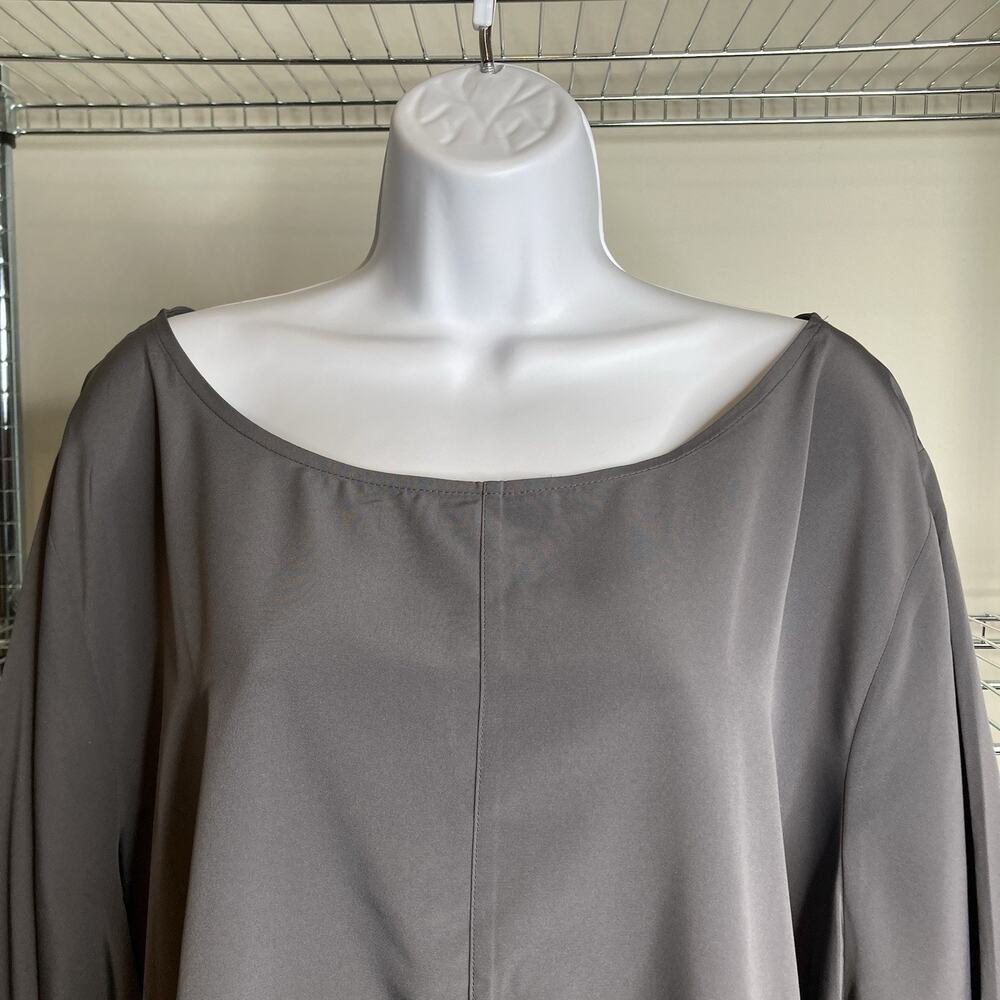 Lands End Women's Gray Satin Tunic Blouse Size 34W Tie Sleeves Career Timeless‎ - Picture 8 of 11
